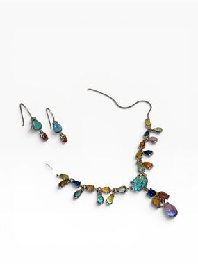 Multicolor Teardrop Crystal Necklace & Earring Set - Women Jewelry